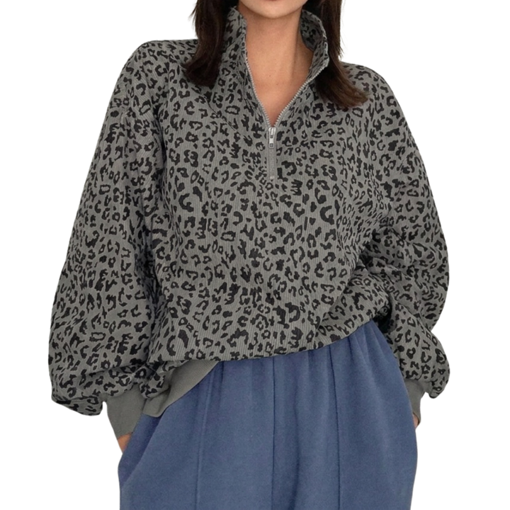 PAXON™ – Cord-Kapuzenpullover mit Leopardenmuster und Reißverschluss