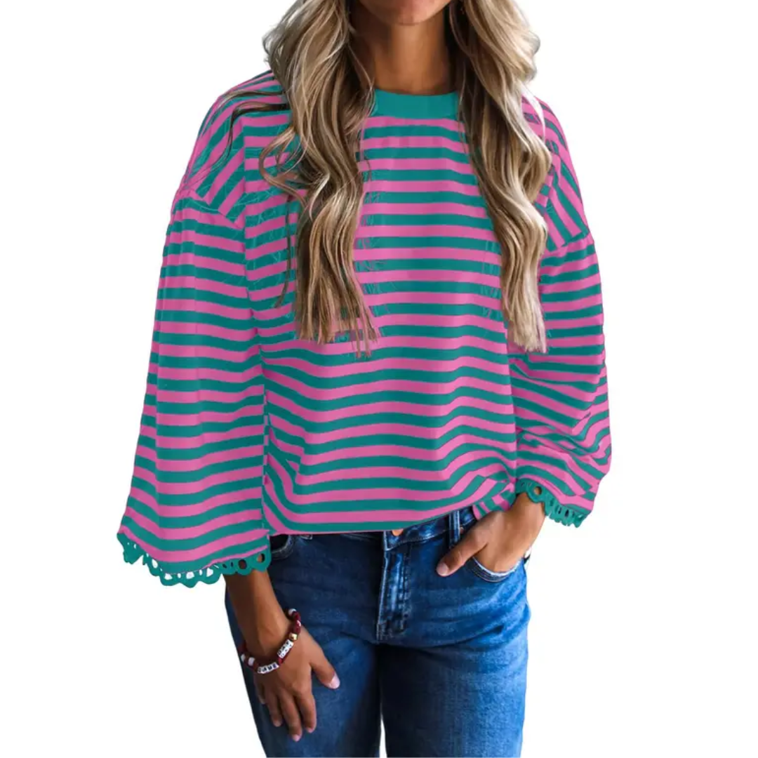 FRANKI™ – Übergroßes Sweatshirt mit gestreiften Spitzenbesätzen