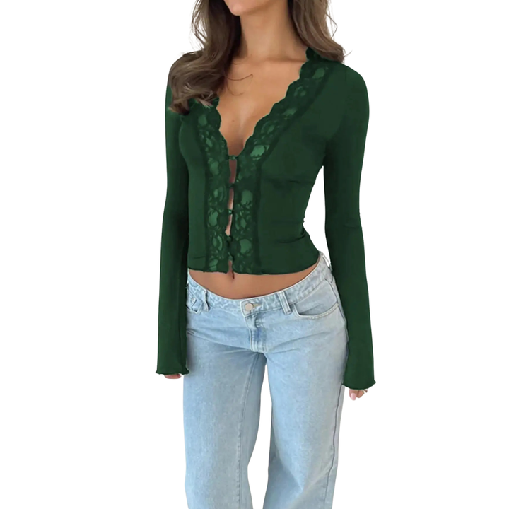 ROXANNE™ – Spitzen-Cropped-Cardigan-Oberteil