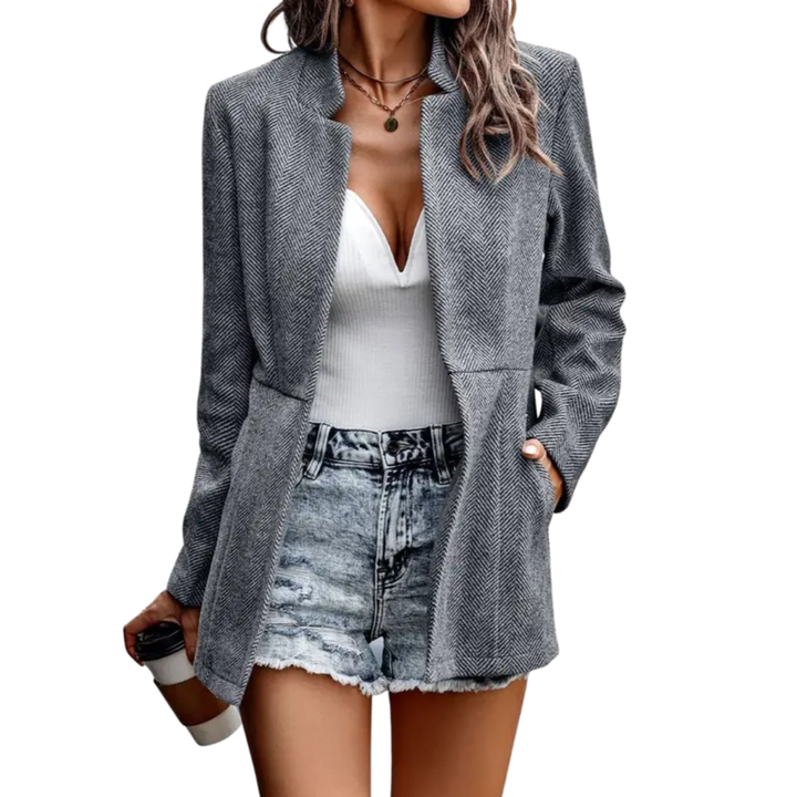 WAVNA™ – Polierter Blazer aus Wolle mit offener Vorderseite