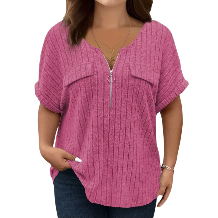 RILEE™ – Geripptes Half-Zip T-Shirt mit lockerer Passform