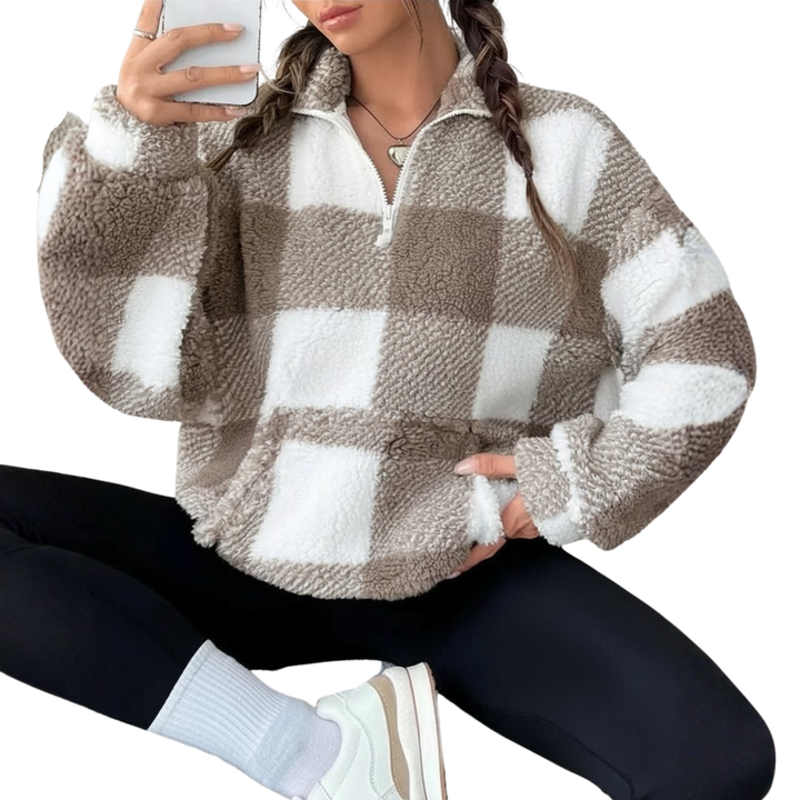 JOELLE™ – Gemütliches Plaid Half-Zip Fleece-Sweatshirt