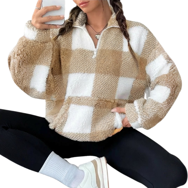 JOELLE™ – Gemütliches Plaid Half-Zip Fleece-Sweatshirt