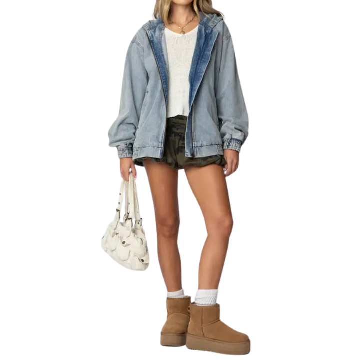 FRANNI™ – Kapuzen-Bomberjacke aus Vintage-Denim mit Waschung