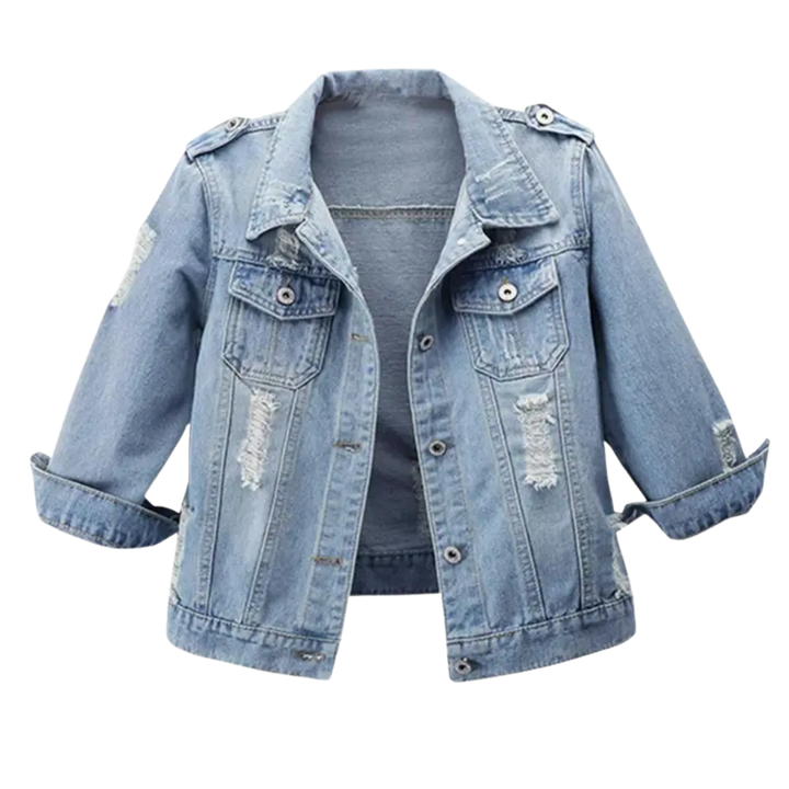 DENIM™ – Ausgeblichene verkürzte 3/4-Ärmel Jeansjacke