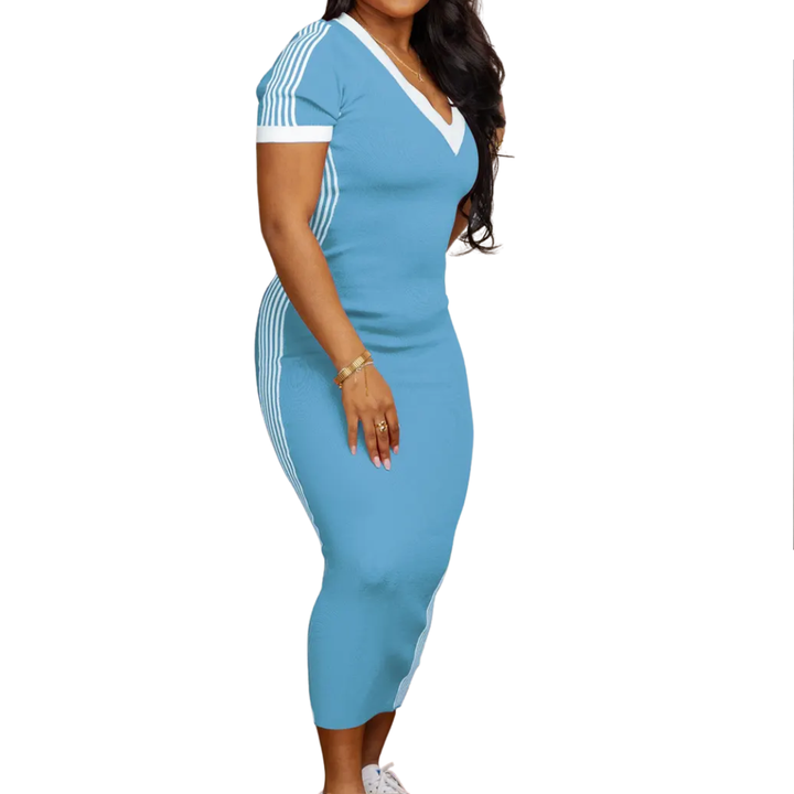 TATUM™ – Lässiges V-Ausschnitt-Kleid mit gestreiften Abschlüssen
