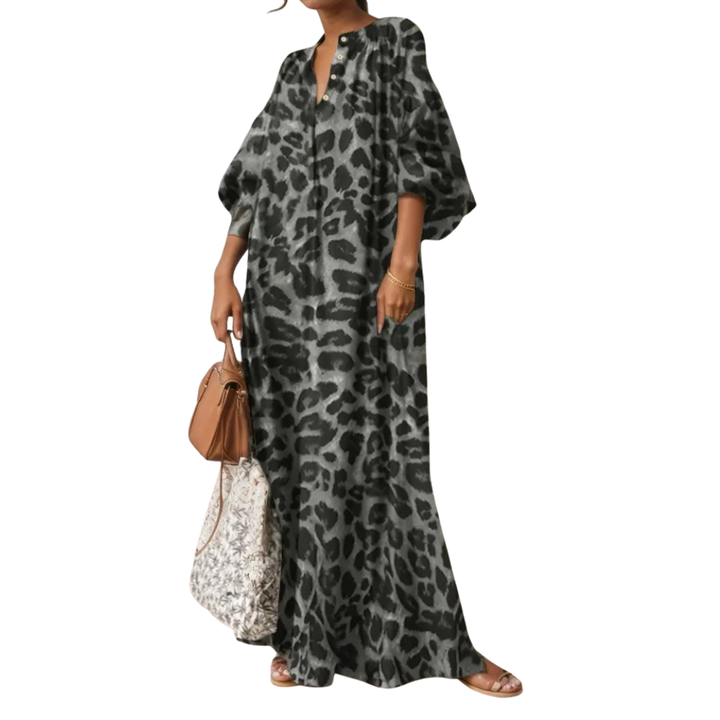 WILDA™ – Boho Maxikleid mit Puffärmeln und Leopardenmuster