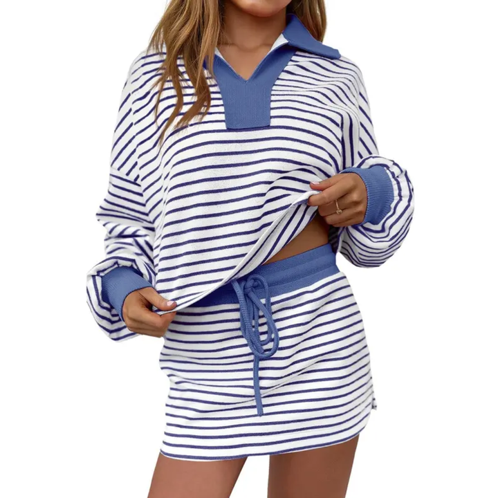 JUNO™ – Gestreiftes Colorblock Lounge-Sweatshirt-Skort-Set