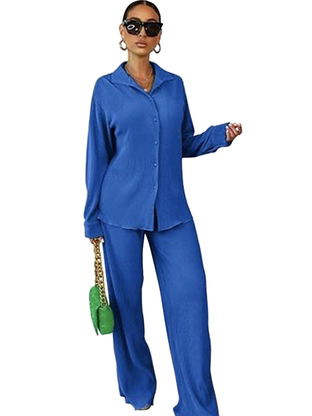 CLEO™ – Elegantes Set aus langärmligem Oberteil mit Kragen und weiter Hose