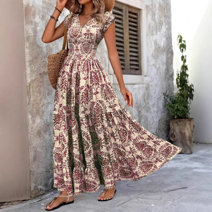SARKI™ - Schickes Boho-Kleid mit gerafftem V-Ausschnitt für den Sommer