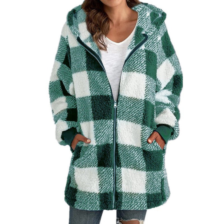 ARABELLA™ - Karierter Fleece-Langarm-Kapuzenmantel