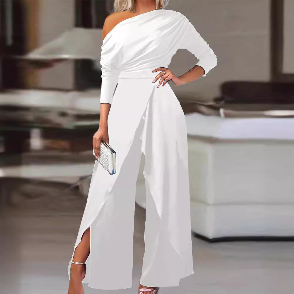 LEILANI™ - Eleganter geraffter Wickel-Jumpsuit mit geschlitztem Saum