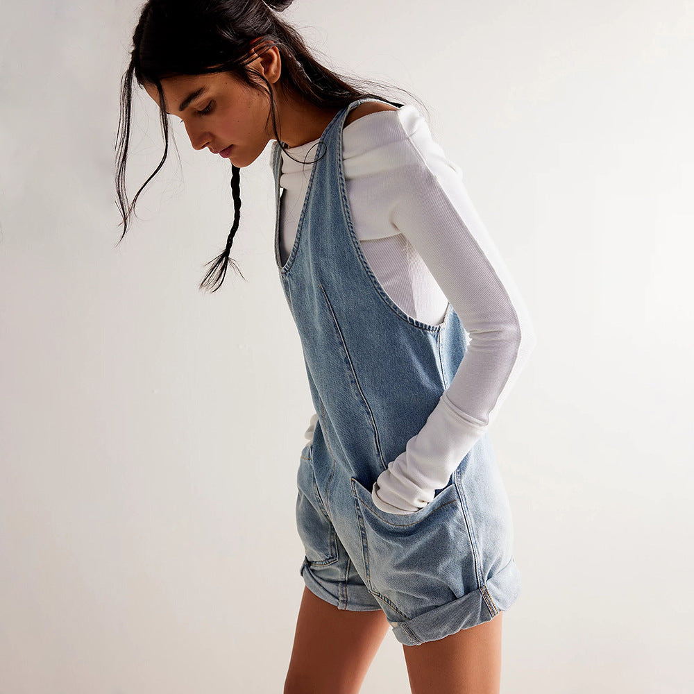 IVYLI™ - Lässiger, figurbetonter ärmelloser Jeans-Overall