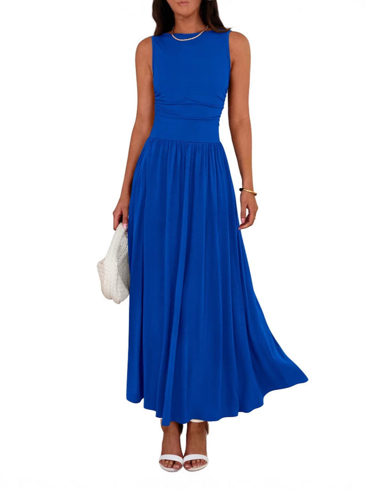 EMMIE™ – Ärmelloses, gerafftes Maxikleid mit hoher Taille