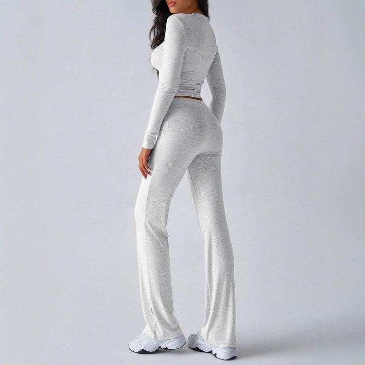 KUTIS™ – Freizeit-Set aus bauchfreiem Oberteil mit Rundhalsausschnitt und hoch taillierter Hose mit Kordelzug