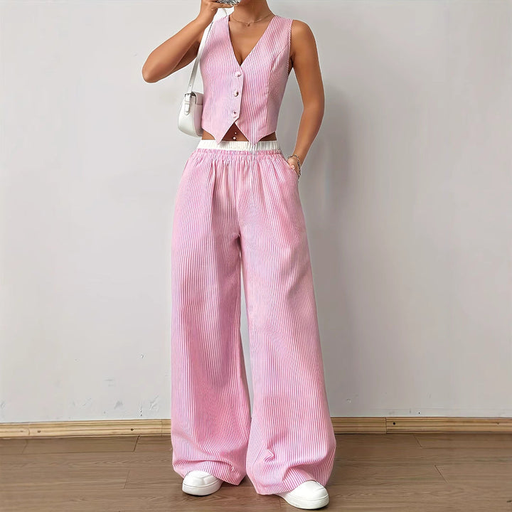 HELENA™ - Elegantes gestreiftes Westentop & Hose mit weitem Bein Set