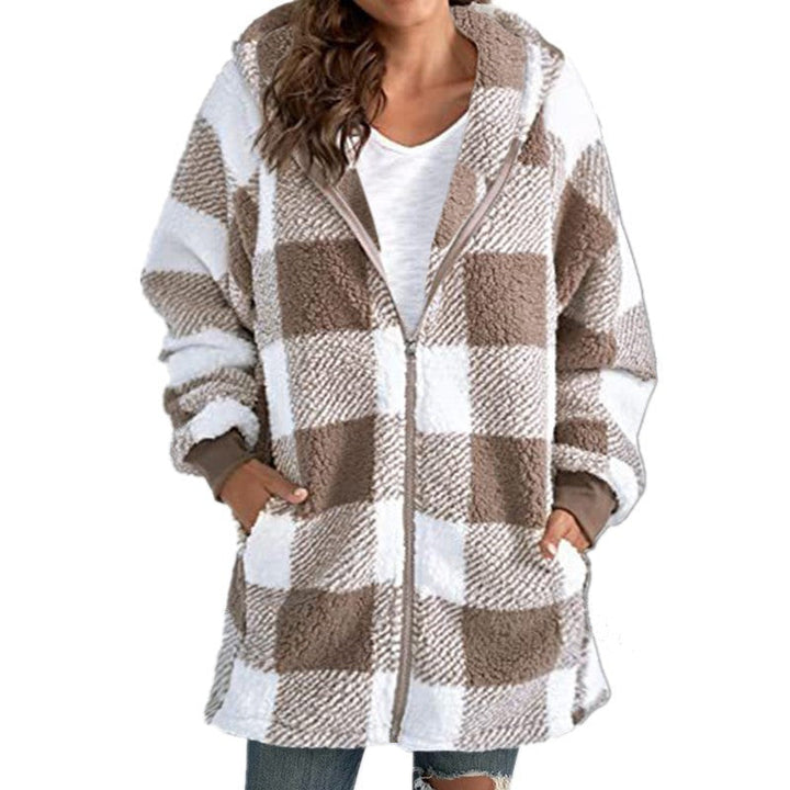 ARABELLA™ - Karierter Fleece-Langarm-Kapuzenmantel