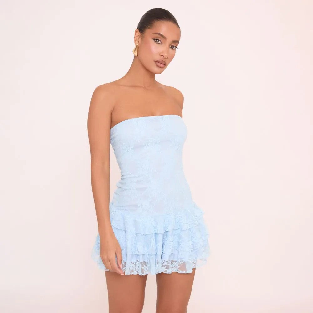 EVANGELINE™ – Schickes trägerloses Mini-Kleid mit Rüschensaum