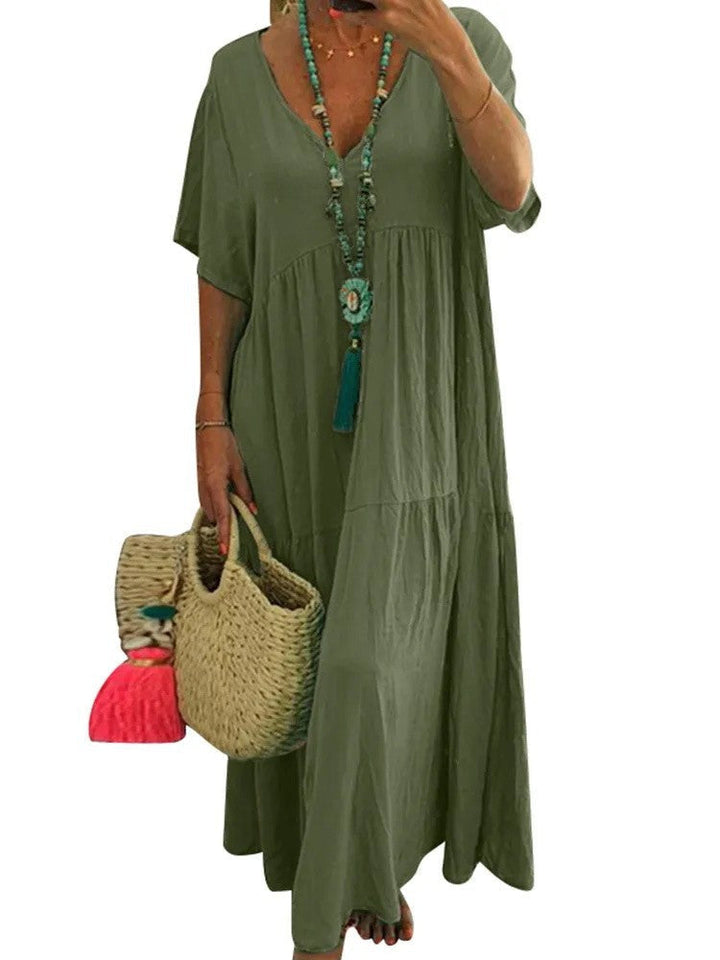 LINNEA™ – Weiches Rüschen-Maxikleid mit V-Ausschnitt