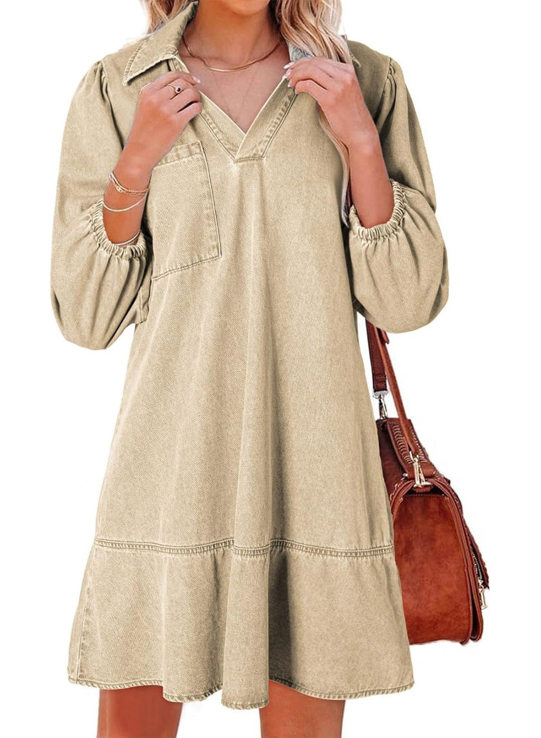AMAIA™ – Babydoll-Kleid mit V-Ausschnitt und Puffärmeln