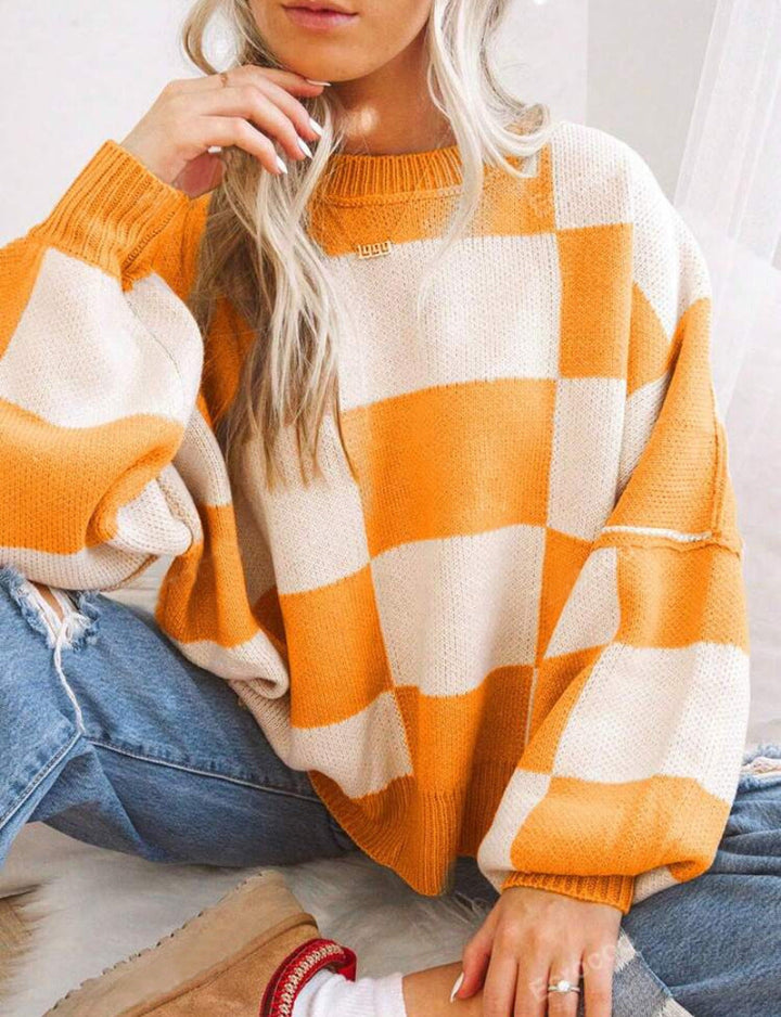REVERIE™ - Legerer Pullover mit Rundhalsausschnitt, langärmlig, im Karomuster