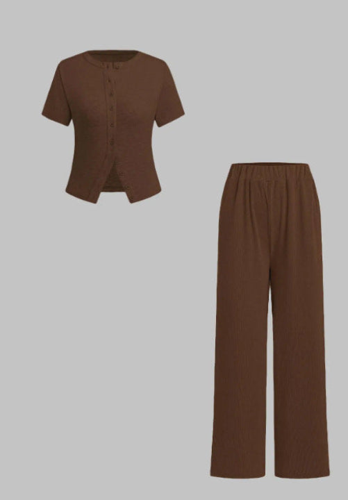 MIRANDA™ - Legeres Oberteil mit Knopfleiste und Hose mit weitem Bein Set
