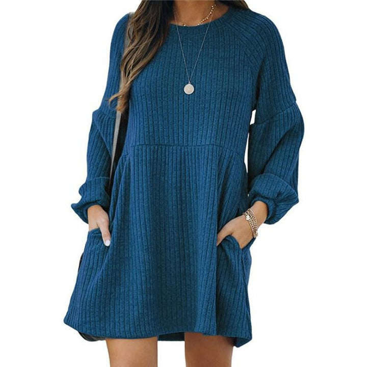 SAKA™ - Gemütliches geripptes Mini-Kleid mit Rundhalsausschnitt und Bischofsärmeln