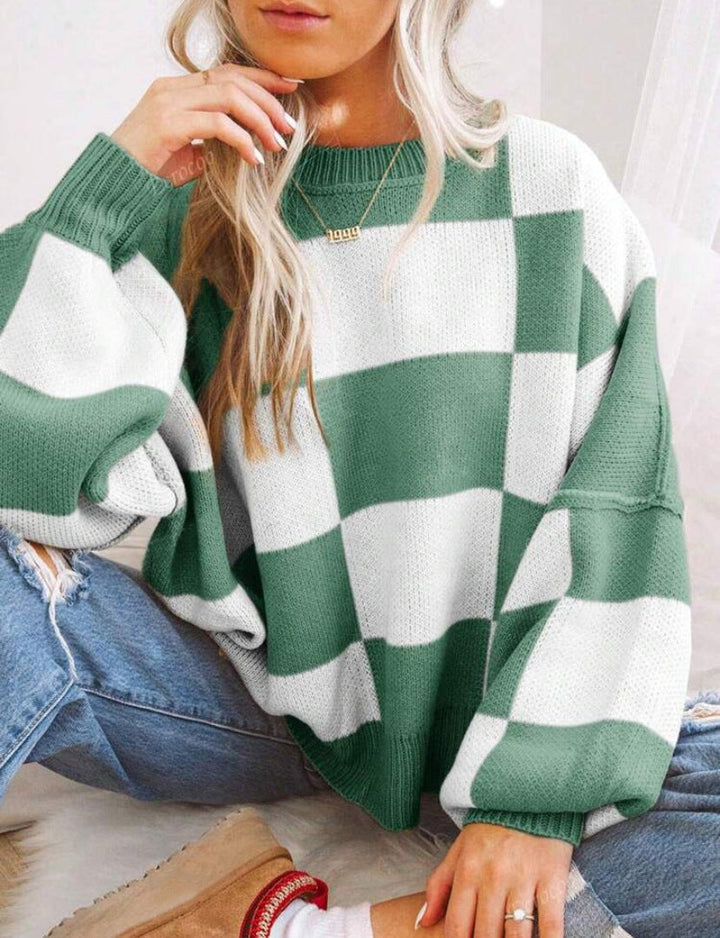 REVERIE™ - Legerer Pullover mit Rundhalsausschnitt, langärmlig, im Karomuster