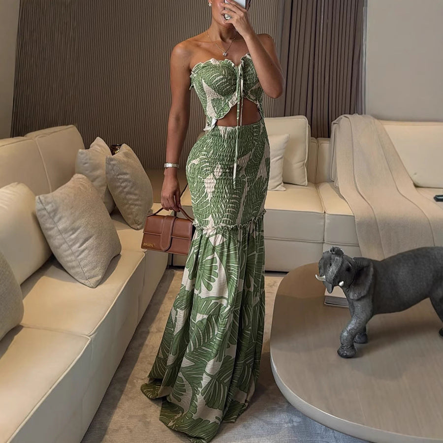 EVIE™ - Tropisches Bandeau-Kleid mit Raffung und schmaler Passform