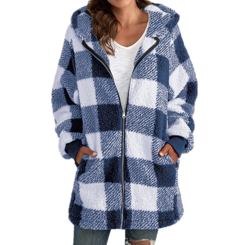 ARABELLA™ - Karierter Fleece-Langarm-Kapuzenmantel