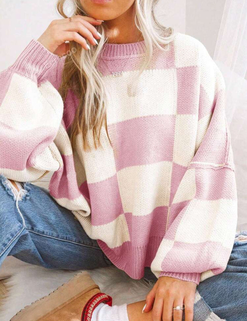 REVERIE™ - Legerer Pullover mit Rundhalsausschnitt, langärmlig, im Karomuster