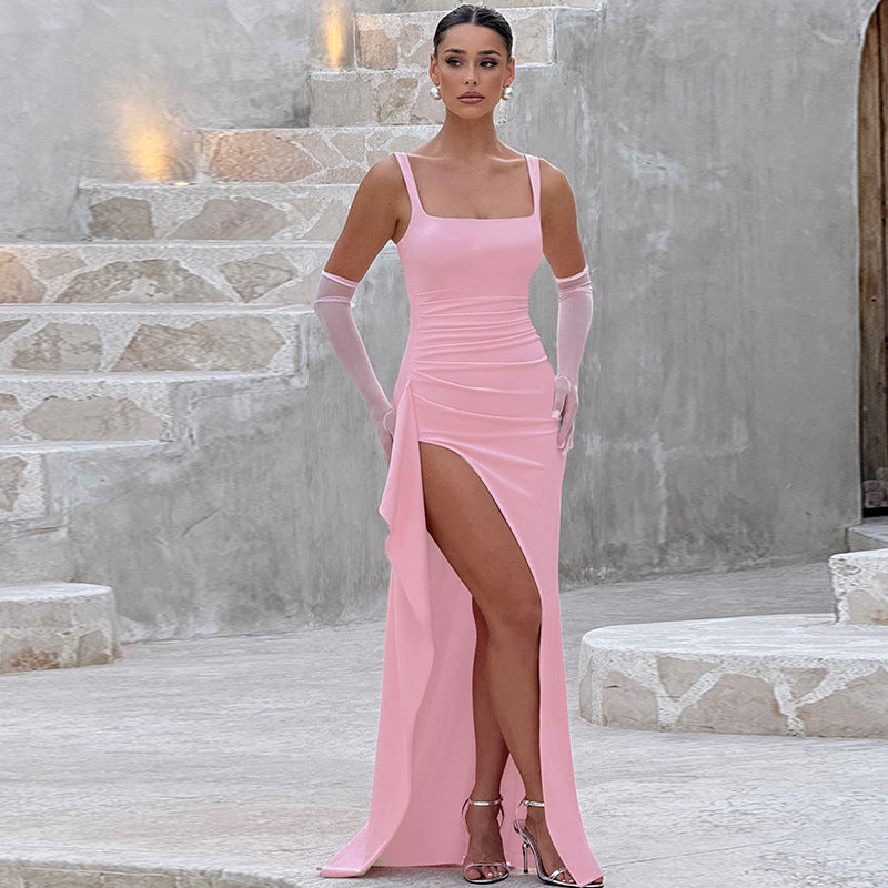 MARILYN™ - Elegantes, formelles Slip-Maxikleid mit offenem Rücken