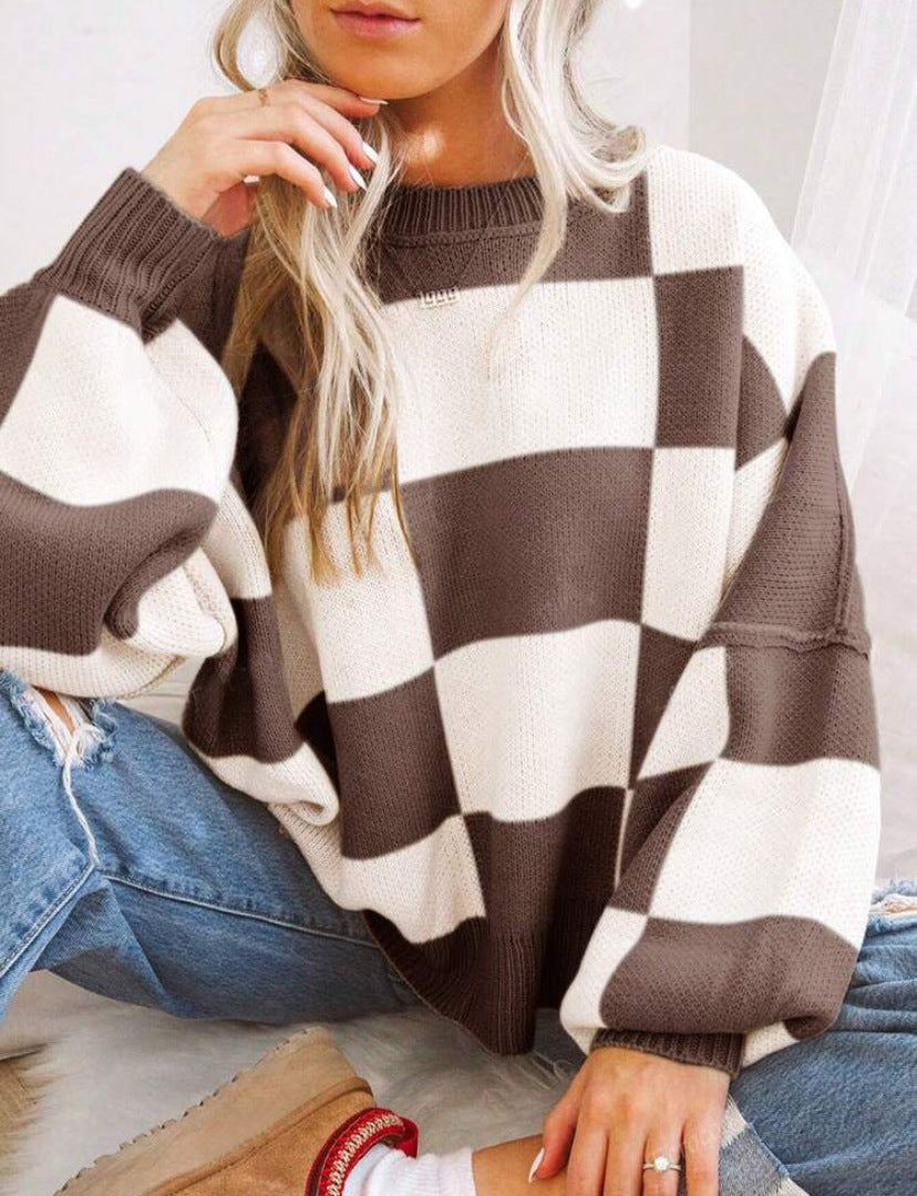 REVERIE™ - Legerer Pullover mit Rundhalsausschnitt, langärmlig, im Karomuster