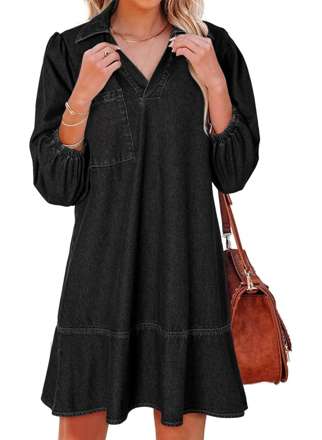AMAIA™ – Babydoll-Kleid mit V-Ausschnitt und Puffärmeln