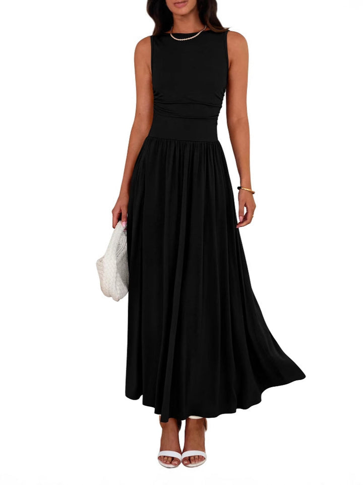 EMMIE™ – Ärmelloses, gerafftes Maxikleid mit hoher Taille