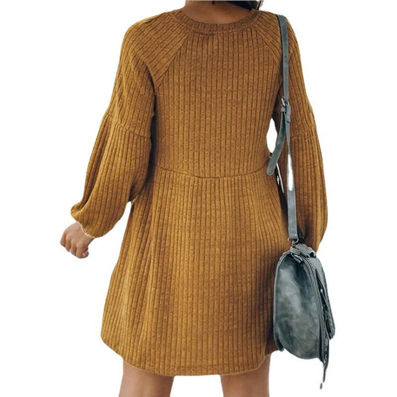 SAKA™ - Gemütliches geripptes Mini-Kleid mit Rundhalsausschnitt und Bischofsärmeln