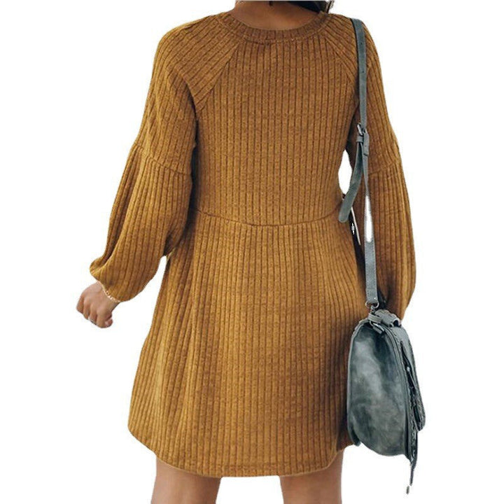 SAKA™ - Gemütliches geripptes Mini-Kleid mit Rundhalsausschnitt und Bischofsärmeln