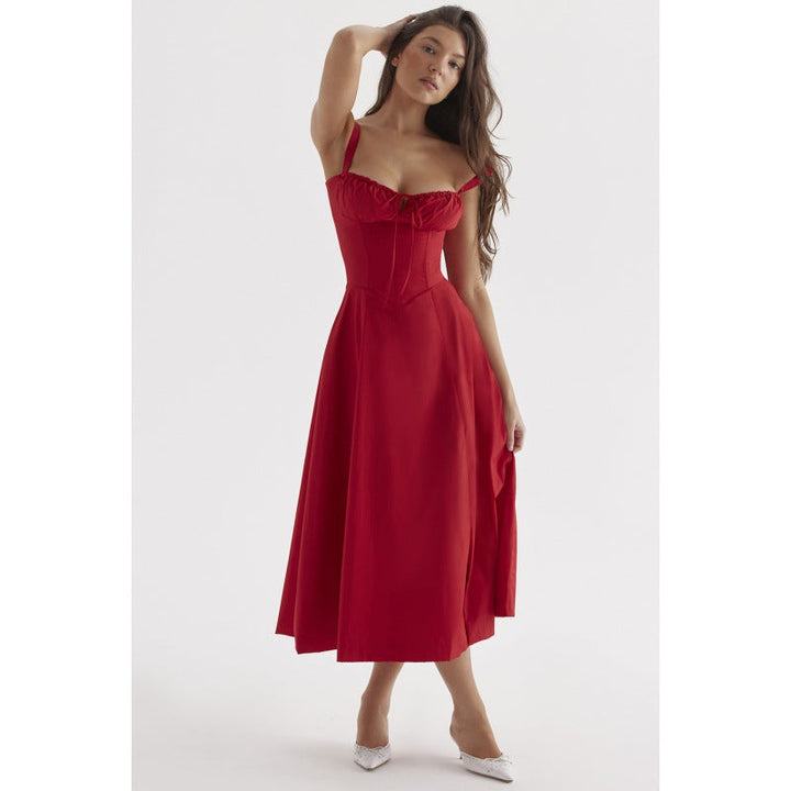 OPRAH™ - Lässiges geschnürtes Midikleid mit eckigem Ausschnitt