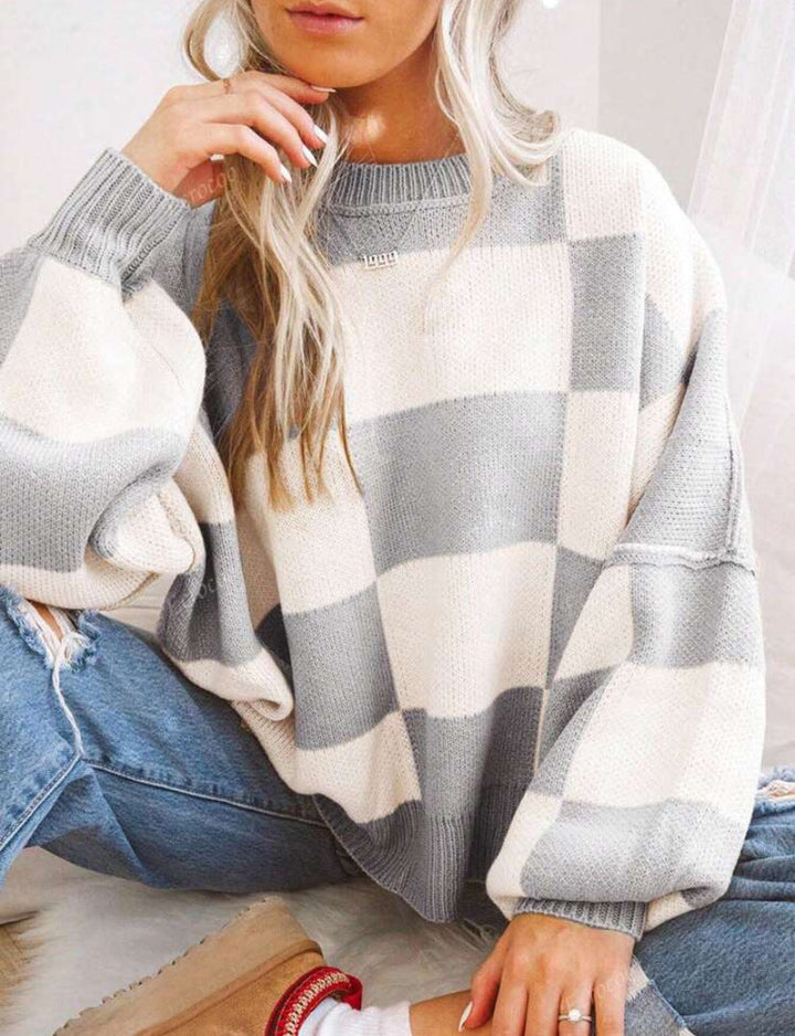 REVERIE™ - Legerer Pullover mit Rundhalsausschnitt, langärmlig, im Karomuster