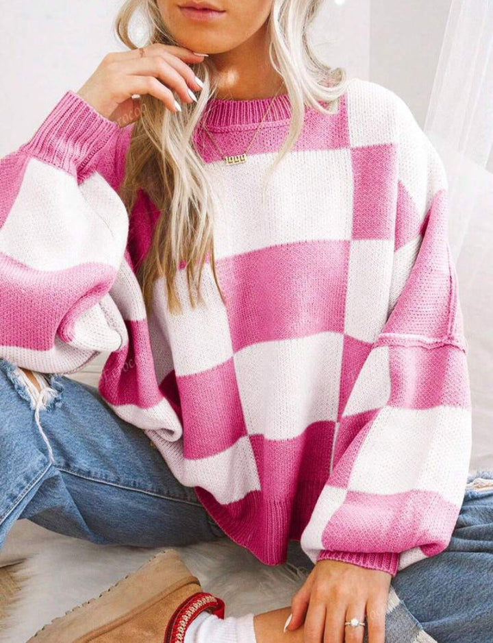 REVERIE™ - Legerer Pullover mit Rundhalsausschnitt, langärmlig, im Karomuster