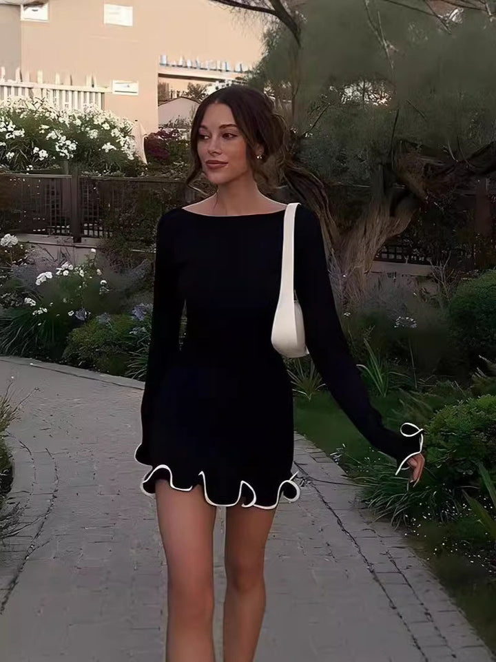 SARAH™ - Elegantes Colorblock A-Linien-Kleid mit Wellensaum und langen Ärmeln
