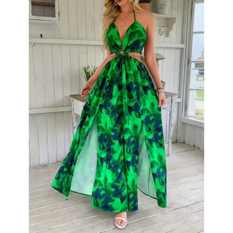 HANNAH™ - Camisole-Kleid mit Blumenmuster, Kettenverzierung und Beinschlitz für den Strandurlaub