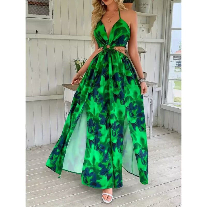 HANNAH™ - Camisole-Kleid mit Blumenmuster, Kettenverzierung und Beinschlitz für den Strandurlaub