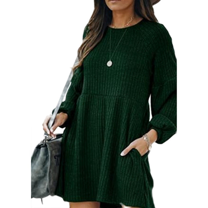 SAKA™ - Gemütliches geripptes Mini-Kleid mit Rundhalsausschnitt und Bischofsärmeln