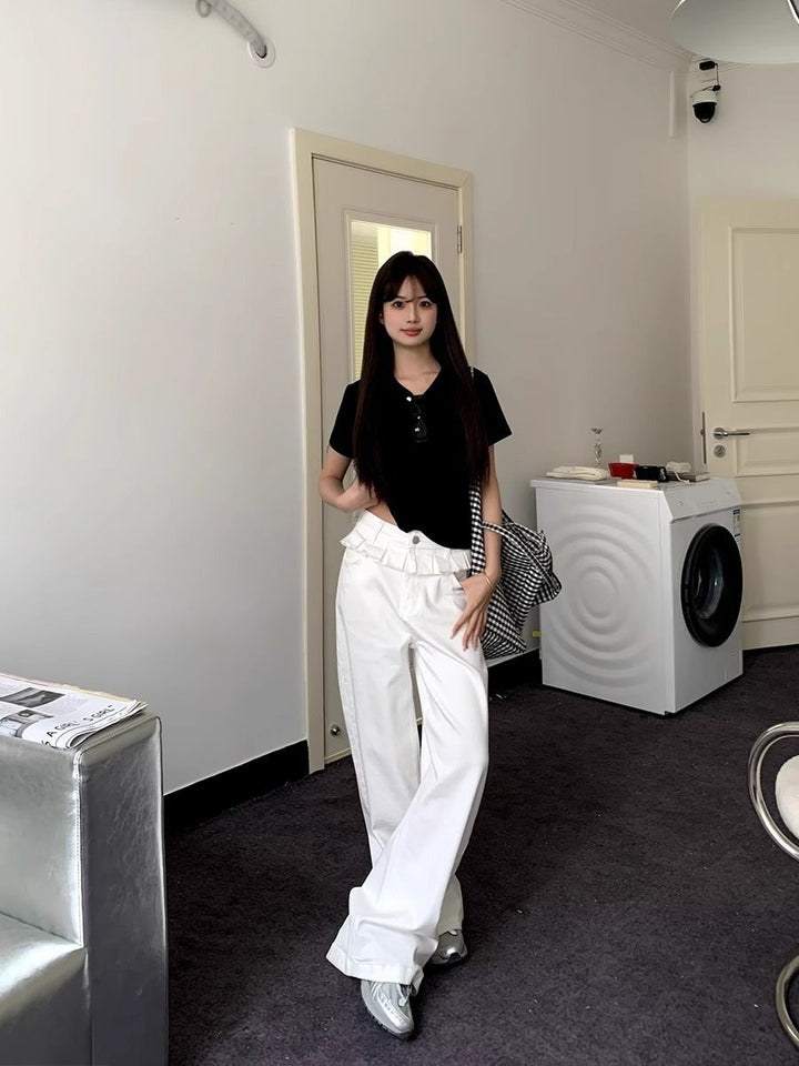 PAISLEY™ – Elegante Jeans mit weitem Bein und Spitzenbesatz