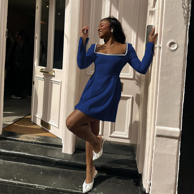 ALAIRE™ - Edles schulterfreies Langarm-Minikleid mit eckigem Ausschnitt und A-Linie