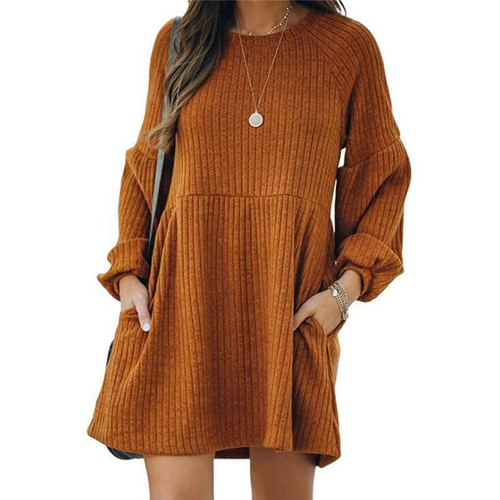 SAKA™ - Gemütliches geripptes Mini-Kleid mit Rundhalsausschnitt und Bischofsärmeln