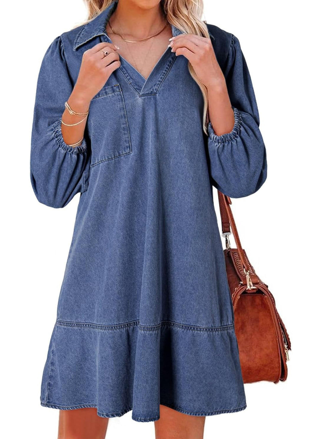 AMAIA™ – Babydoll-Kleid mit V-Ausschnitt und Puffärmeln