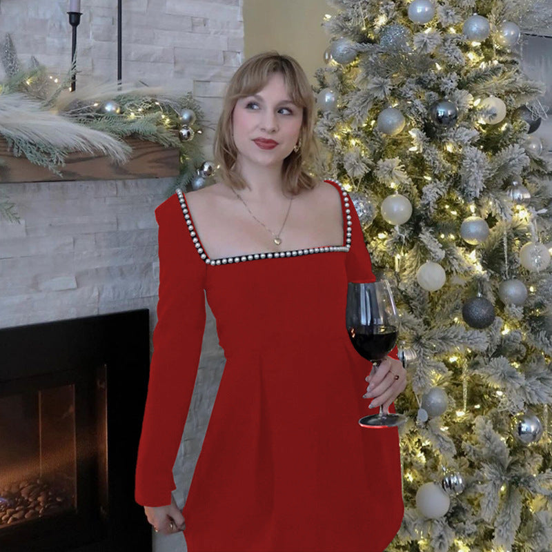 ALAIRE™ - Edles schulterfreies Langarm-Minikleid mit eckigem Ausschnitt und A-Linie