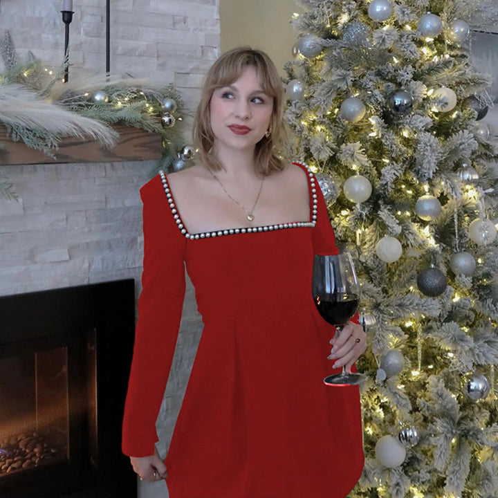ALAIRE™ - Edles schulterfreies Langarm-Minikleid mit eckigem Ausschnitt und A-Linie